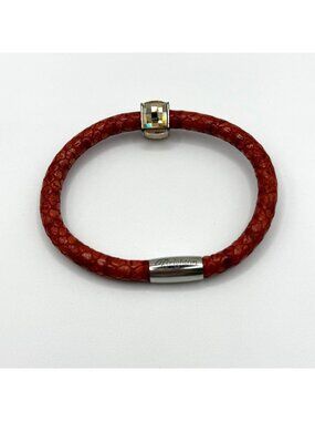 Brighton Red Leather Bracelet With Crystal Bead Accent Magnetic Clasp